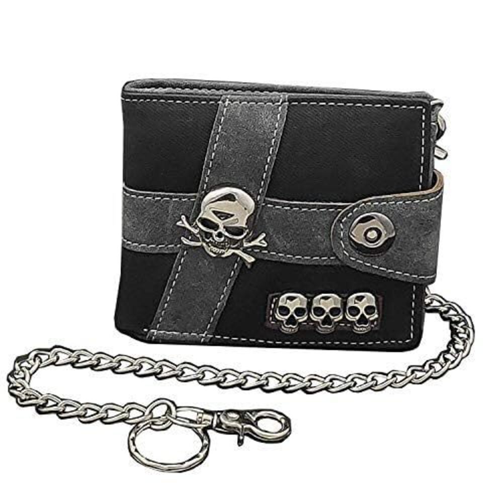 3792 Skull Punk Biker Casual Hasp Wallet Purse With Chain Or Boy